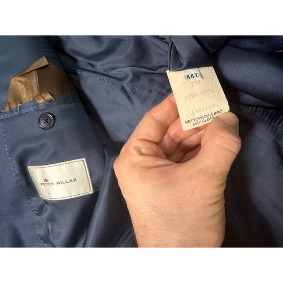 Peter Millar Mens 44T 100% Wool 2-Button Blazer Sport Coat Navy Worsted wool - Picture 9 of 9